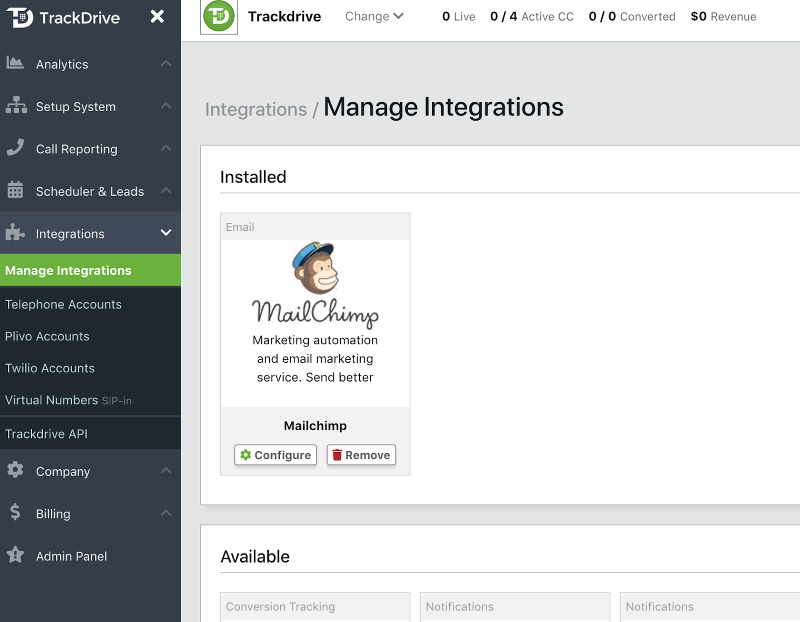 MailChimp TrackDrive Integration